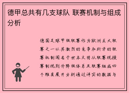 德甲总共有几支球队 联赛机制与组成分析