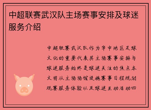 中超联赛武汉队主场赛事安排及球迷服务介绍