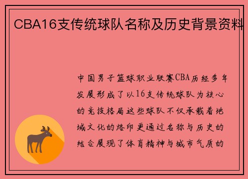 CBA16支传统球队名称及历史背景资料